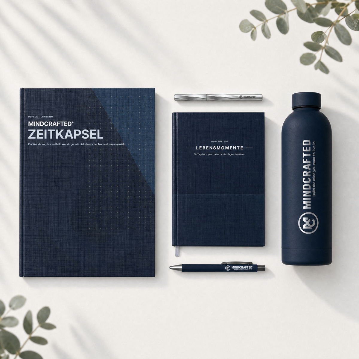 MINDCRAFTED® Zeitkapsel, Essential Pen und Flow Bottle